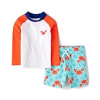 The Children's Place Boys' and Toddler Long Sleeve Rashguard and Swim Trunk 2 Piece Set