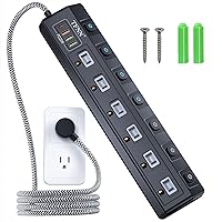 Power Strip with USB Ports,5FT Total 70W 4 USB Charging Station,USB-C(PD 20W) 3USB-A(QC20W*1,5V3A*2),Individually Switchable 1875W Extension Cord with 6 Outlets,Overload Protection