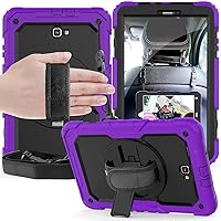 Heavy Duty Shockproof TPU Case for Samsung Galaxy A 10.1 2016 Model SM-T580/T585/T587,Protective Cover W Screen Protector+Rotating Kickstand+Handle+Shoulder Strap(Purple)
