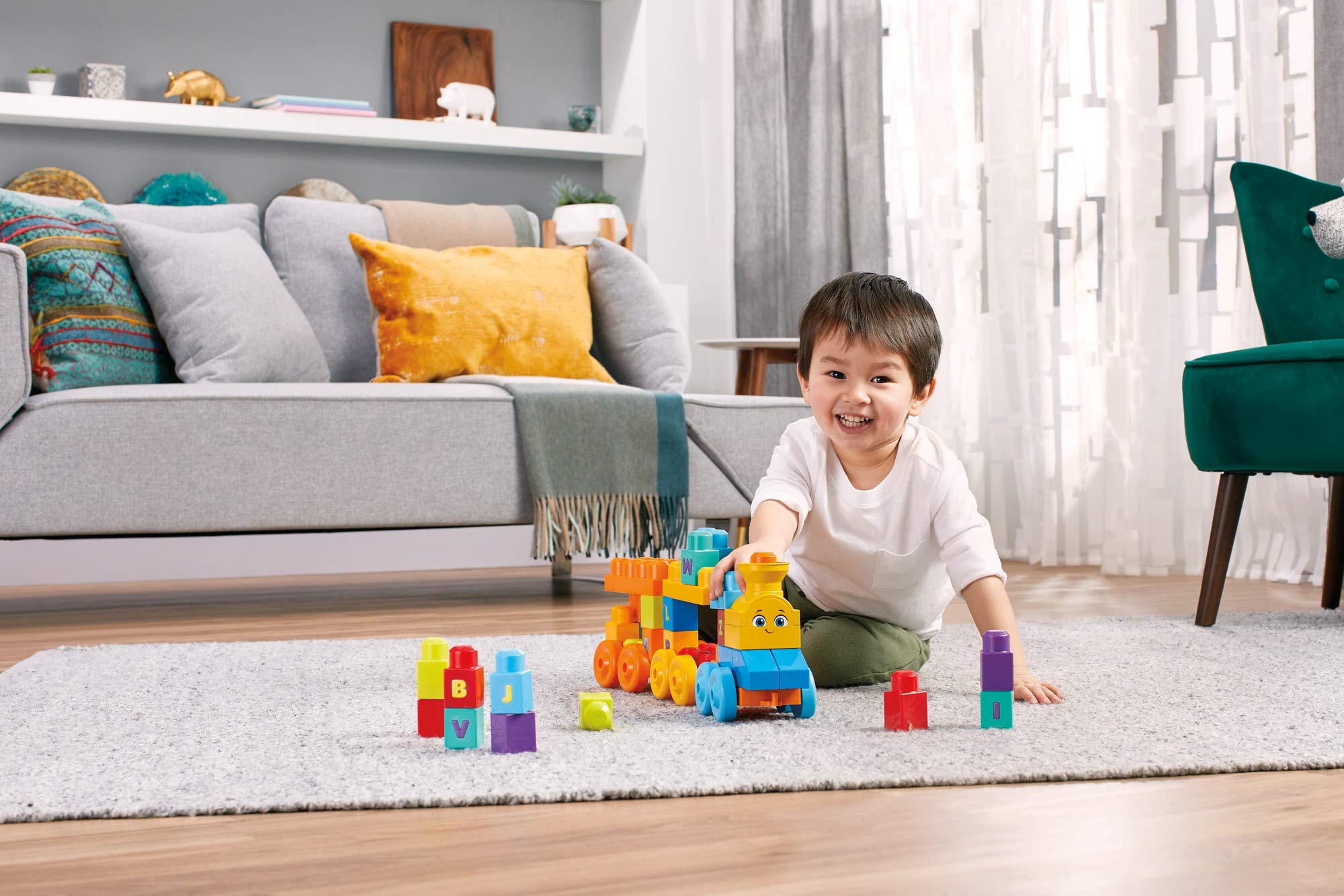 MEGA BLOKS Fisher-Price ABC Blocks Building Toy, ABC Musical Train with 50 Pieces, Music and Sounds for Toddlers, Gift Ideas for Kids Age 1+ Years