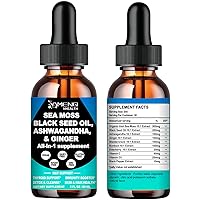 Sea Moss 3000mg Black Seed Oil 1000mg with Burdock Root 600mg Bladderwrack 800mg&Vitamin C Vitamin D3, Irish Sea Moss Drop for Immune System, Gut, Skin & Energy