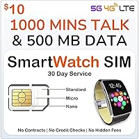 SpeedTalk Mobile Smart Watch SIM Card, 1000 Minutes Talk & 500MB Data for 4G LTE GSM Smartwatches | 3 in 1 Simcard | 30 Days Service | USA Canada Mexico Roaming