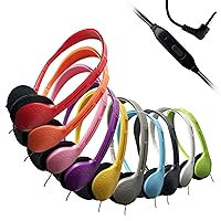 Wired On-Ear Headphones with 3.5mm Connector, Microphone with Built-in Remote to Control Music, Phone Calls, Bulk Wholesale, 30 Pack, Assorted Colors