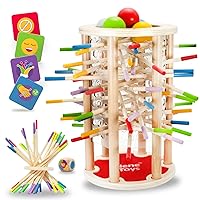 Nene Toys BALLFALL, 4-in-1 Montessori Game with Colorful Sticks, Dice & Cards for Kids 3+ Years Old - Wooden Tower Game for Boys Girls Ages 3-9, Educational Family Game for Cognitive Development
