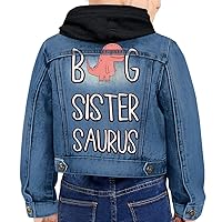 Big Sister Saurus Toddler Hooded Denim Jacket - Cute Jean Jacket - Dino Denim Jacket for Kids