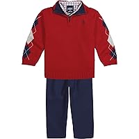IZOD baby-boys 3-piece Sweater Set With Quarter Zip Sweater, Collared Dress Shirt, and Pants