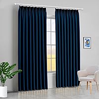 Sateen Twill Woven Blackout Pinch Pleat Curtain Panel Pair (2 Panels Combined Size, Navy Blue, 52 Inch by 63 Inch)