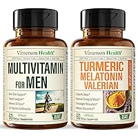 Vimerson Health Mens Multivitamins + Turmeric Melatonin Valerian Bundle for Joint Support and Discomfort Relief, Immune Health & Inflammatory Response