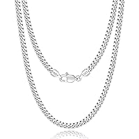Italian 4mm Solid 18k Gold Over 925 Sterling Silver Chain Necklace for Men Boys Women, Diamond Cut Cuban Link Chain for Men, Sturdy & Comfortable & Shiny 16 18 20 22 24 26 Inch