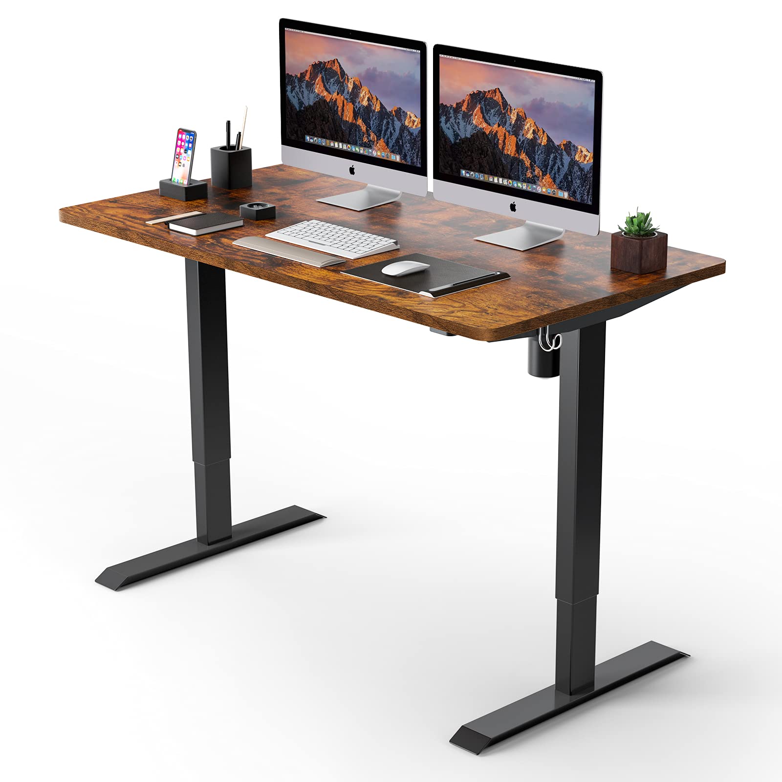 TTKK Electric Standing Desk, 48 x 24 inches Whole Piece Deskboard Adjustable Height Desk, Quick Assembly, Ultra-Quiet Motor, Standing Desk Brown To...