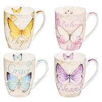 Christian Art Gifts Botanic Butterfly Blessings Coffee/Tea Mug Set w/Scripture Teal Grace Butterfly, Purple Blessed Butterfly, Pink Believe Butterfly, Yellow Hope Butterfly, Microwave/Dishwasher Safe
