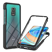 XYX Case Compatible with Xiaomi Redmi Note 9 Pro, Clear Built-in Screen Protector Full Body Hybrid Heavy Duty Protection Case for Redmi Note 9S, Black