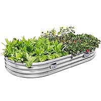 Land Guard Galvanized Raised Garden Beds Outdoor with 2 Magnetic Solar-Powered Lights(Grey), Metal Planter Raised Beds, 8×4×1Ft Metal Raised Garden Beds for Gardening, Vegetables, Flowers