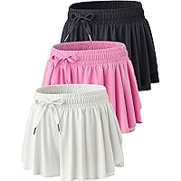 3 Pack Womens Flowy Running Shorts, 2-in-1 Butterfly Skirts with Shorts Underneath Spandex Athletic Casual Gym Workout Lounge