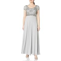 J Kara Women's Petite Long Empire Waist Dress, Silver/Mercury, 12P
