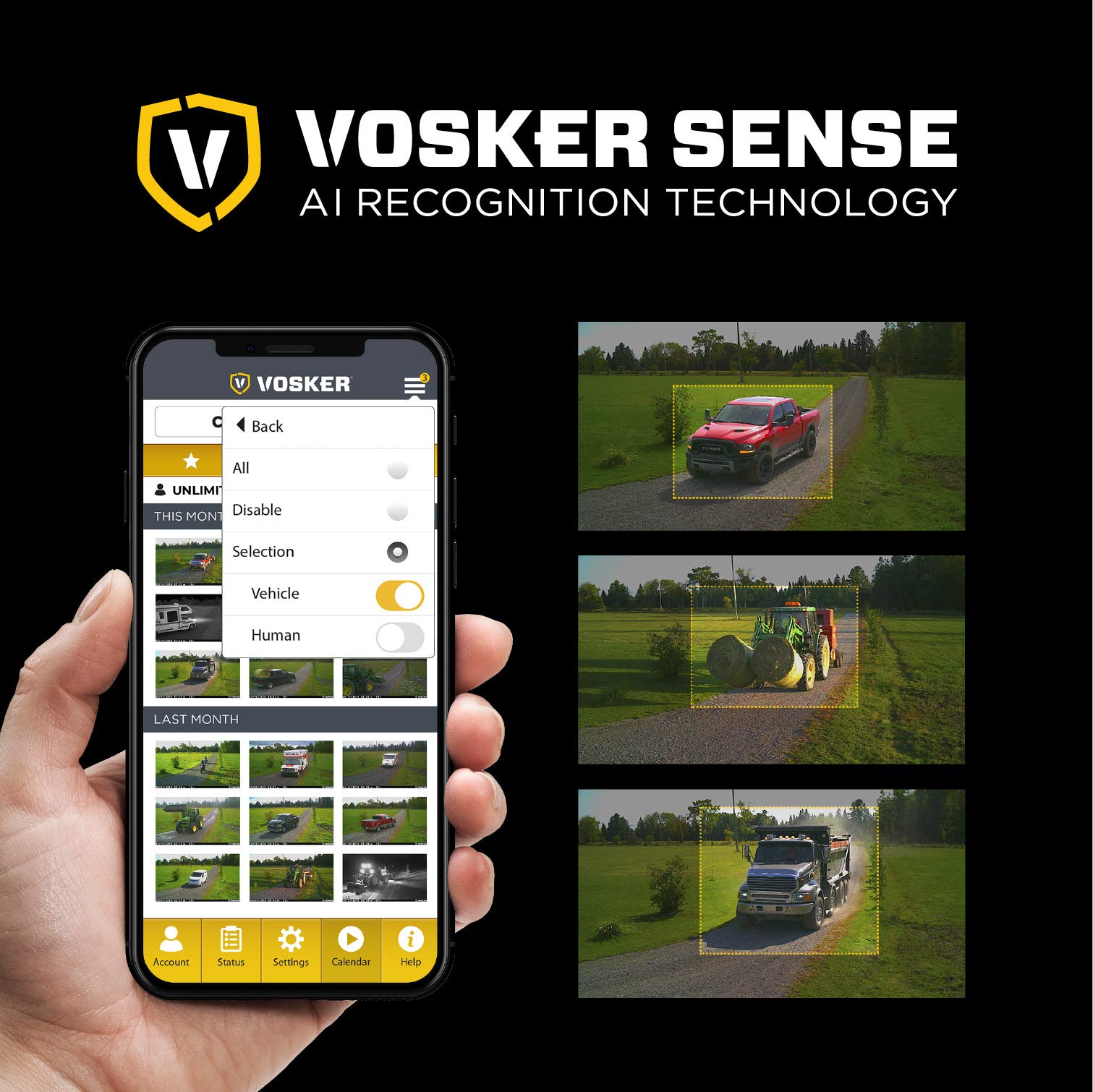 Vosker V200 - US Security Pack Outdoor Weatherproof Cellular Security Camera with LTE Wireless & Built-in Solar Panel | AI Image Recognition Feature with Night Vision|