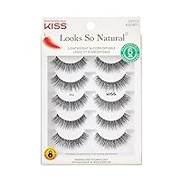 KISS Looks So Natural, False Eyelashes, Shy', 12 mm, Includes 5 Pairs Of Lashes, Contact Lens Friendly, Easy to Apply, Reusable Strip Lashes, Glue On