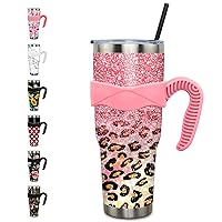 40 oz Tumbler with Handle and Straw Leak Proof 40oz Pink Leopard Glitter Cup Insulated Stainless Steel Coffee Travel Mug Leopard Stuff Gift for Women
