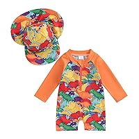 Toddler Infant Baby Boys Swimsuit Kids Rash Guard One Piece Newborn Zipper Bathing Suit Swimwear with Hat