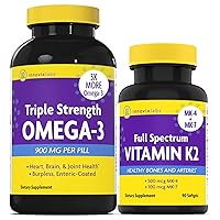 InnovixLabs Vitamin K2 & Triple Omega Bundle Full Spectrum Vitamin K2 (90 Softgels) Triple Strength Omega-3 Fish Oil (200 Softgels). Supports Healthy Bones, Arteries and Joints. *
