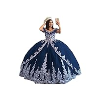 Amazing Sliver Embellishments Lace V Neck Off Shoulder Ball Gown Prom Quinceanera Evening Dresses with Sleeve 2024