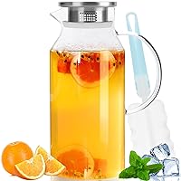 Yirilan Glass Pitcher, 90 oz/2.6 Liter Water Pitcher with Lid, Large Juice Pitchers for Drinks, Glass Water Carafe,Glass Tea Jug,Beverage Pitcher