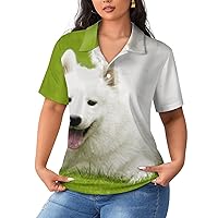 Samoyed White Women's Golf Polo Straight Shirts Short Sleeve Casual Tee Tops