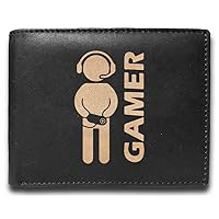 Gamer Leather Laser Engraved Minimalist Slim Black RFID Blocking Multi Pockets Credit Card Holder Oraganizer Mens Wallets UD7236