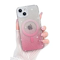 Compatible iPhone 13 Magnetic Glitter Case 6.1 Inch, TPU+PC Cute Bling Clear Phone Case ，Compatible with MagSafe for Women Girls for iPhone 13 Case （Pink