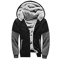 Men Hoodies Big and Tall Zip Up Fleece Jacket Heavyweight Sherpa Lined Hooded Sweatshirt Warm Thick Winter Coat