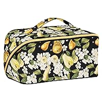 Flowers Fruits Pear Cosmetic Bag for Women Travel Makeup Bag with Portable Handle Multi-functional Toiletry Bag Portable Toiletry Bag for Travel Makeup Beginners Women