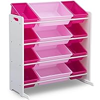 Kids Toy Storage Organizer with 12 Plastic Bins - Greenguard Gold Certified, White/Pink