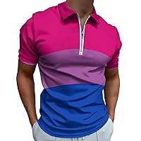 Bisexual Pride Flag Men's Golf Polo Shirts Short Sleeve Top Casual Sport Slim Fit Tee