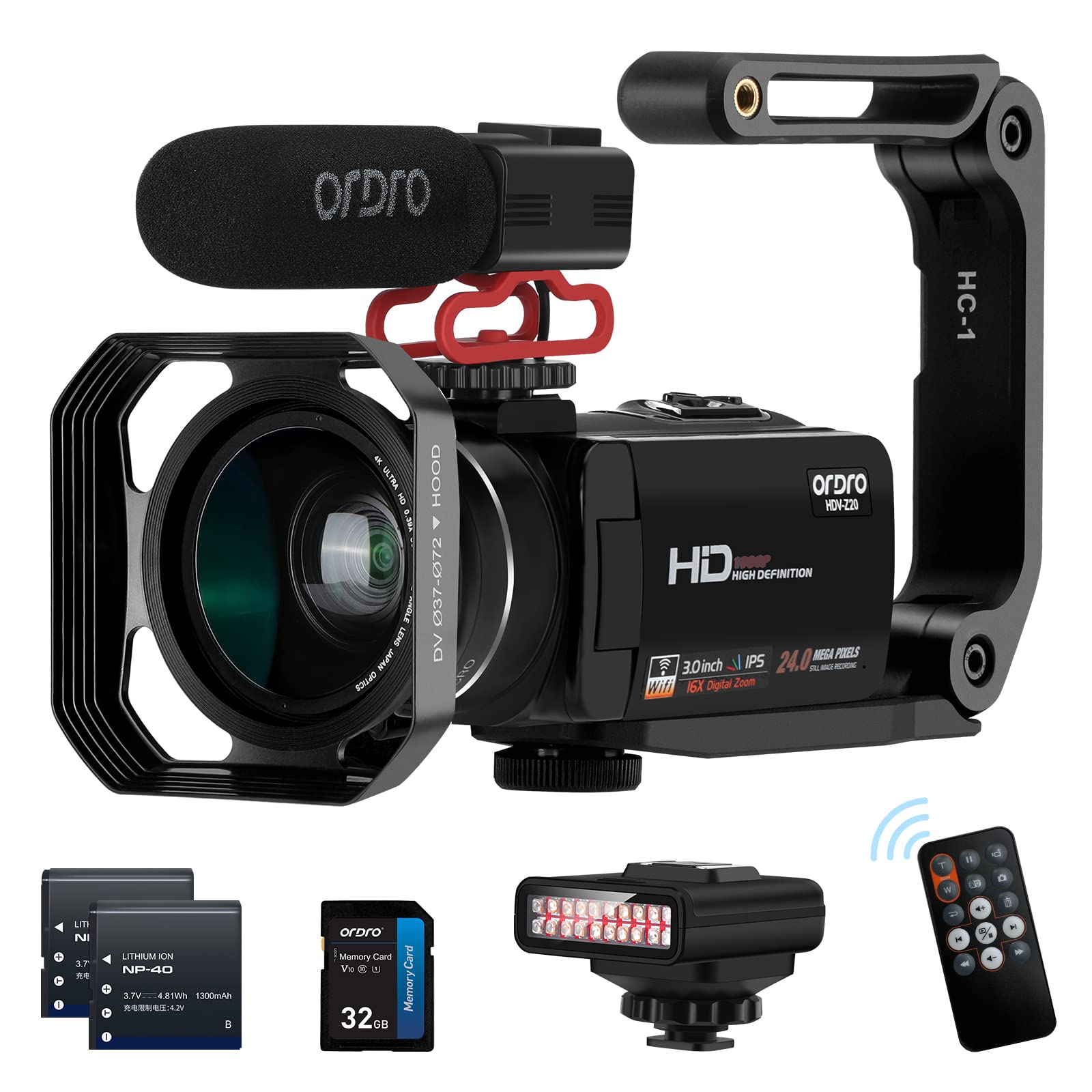 ORDRO Video Camera Camcorder FHD 1080P 30FPS 24MP IR Night Vision Camcorder,16X Zoom WiFi Vlog Camera with Microphone, Infrared Light, Wide Angle Lens, 32G SD Card-Ghost Hunting Camcorder