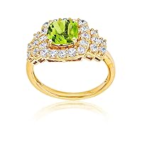 DECADENCE Sterling Silver Yellow 7mm Cushion Gemstone & Round Created White Sapphire Ring