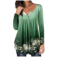 Blouses for Women,Trendy Long Sleeve Plus Size Dressy Casual Summer Smocked Flowy Sexy V Neck Tunic Button Down Tops