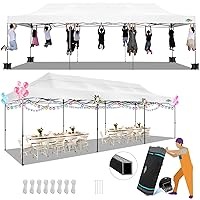 COBIZI 10x30 Pop up Canopy, Heavy Duty Outdoor Party Tents for Parties, Ez up UPF 50+ Waterproof Commercial Canopy with Wheeled Bag can fold, White(Windproof Upgraded)