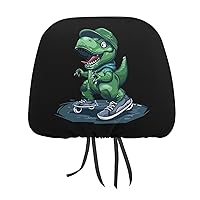 Dino Playing Roller Skate Car Headrest Covers Soft Car Seat Cushion Cover Head Rest Protector for Car Truck