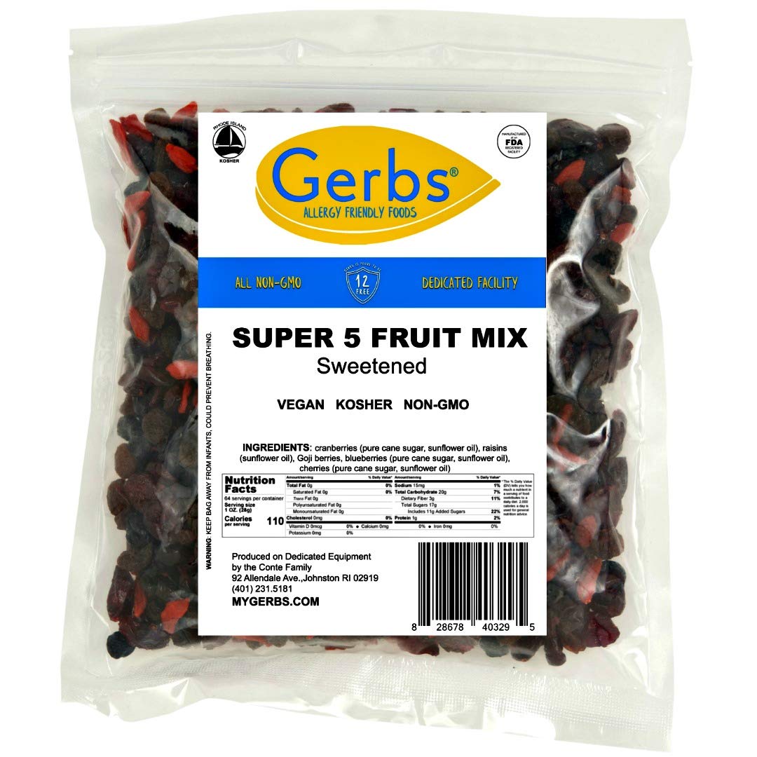 GERBS Super 5 Dried Fruit Mix, 64 oz bag, Top 14 Food Allergy Free & NON GMO, Unsulfured & Preservative Free