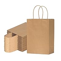 50 PCS Gift Bags with Handles,8 x 4.25 x 10.5 Inches,Brown Paper Bags with Handles bulk, Shopping Bags, Party Bags, Retail Bags, Merchandise Bags, Favor Bags