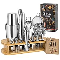 X Home Bartender Kit, 23-Piece Cocktail Shaker Set for Pros and Enthusiasts, Deluxe Mixology Kit with Creative Stand and 40 Recipes, Unique Gift Idea