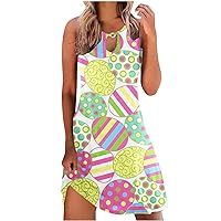 Women's Casual Fashion A-Line Dress Easter Day Bunny Egg Graphic Summer Beach Dress Flowy Sundresses
