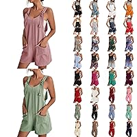 Jumpsuits for Women 2024 Casual Summer Rompers Sleeveless Loose Spaghetti Strap Baggy Overalls Jumpers with Pockets