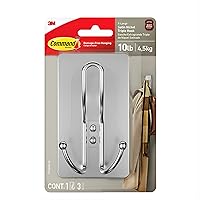 Command X-Large Satin Nickel Triple Hook, 1 Hook, 3 Command Strips, Damage Free Hanging Wall Hooks with Adhesive Strips, No Tools Wall Hooks for Hanging Decorations in Living Spaces