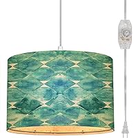 Plug in Pendant Light Watercolor abstract geometric stripe plaid seamless white decoration Hanging Lamp with Plug in Cord 16.4 ft Fabric Shade Dimmable Hanging Light for Living Room Kitchen Bedroom