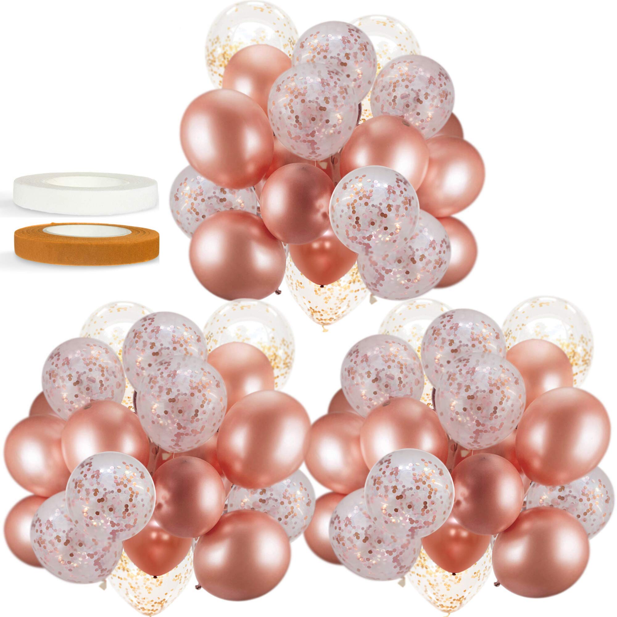 60 PACK Dandy Decor Rose Gold Balloons + Confetti Balloons w/Ribbon | Rosegold Balloons for Parties | Bridal & Baby Shower Balloon Decorations | Latex Party Balloons | Graduation, Engagement, Wedding