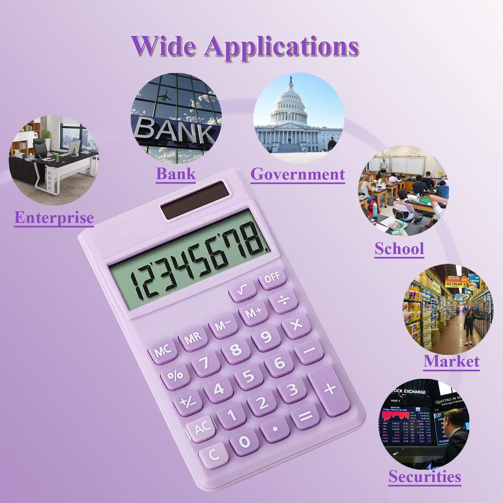 Basic Calculator, Desktop Cute Pocket Size Mini Calculators for School, Office, Home (Purple)