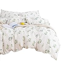 Wake In Cloud - Floral Comforter Twin/Twin XL, 100% Cotton Fabric 3 Piece Dorm Bedding Set for Teen Kids Girls, Green White Cute Shabby Chic Flower Coquette Cottagecore Aesthetic, Twin/Twin XL Size