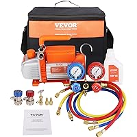 VEVOR 4 CFM AC Vacuum Pump and Gauge Set, Electrical Machinery Compatible with A2L Refrigerants, 1-Stage Rotary Vane Vacuum Pump, Manifold Gauge Suitable for R32 Refrigerants, Incl. R410a Adapter