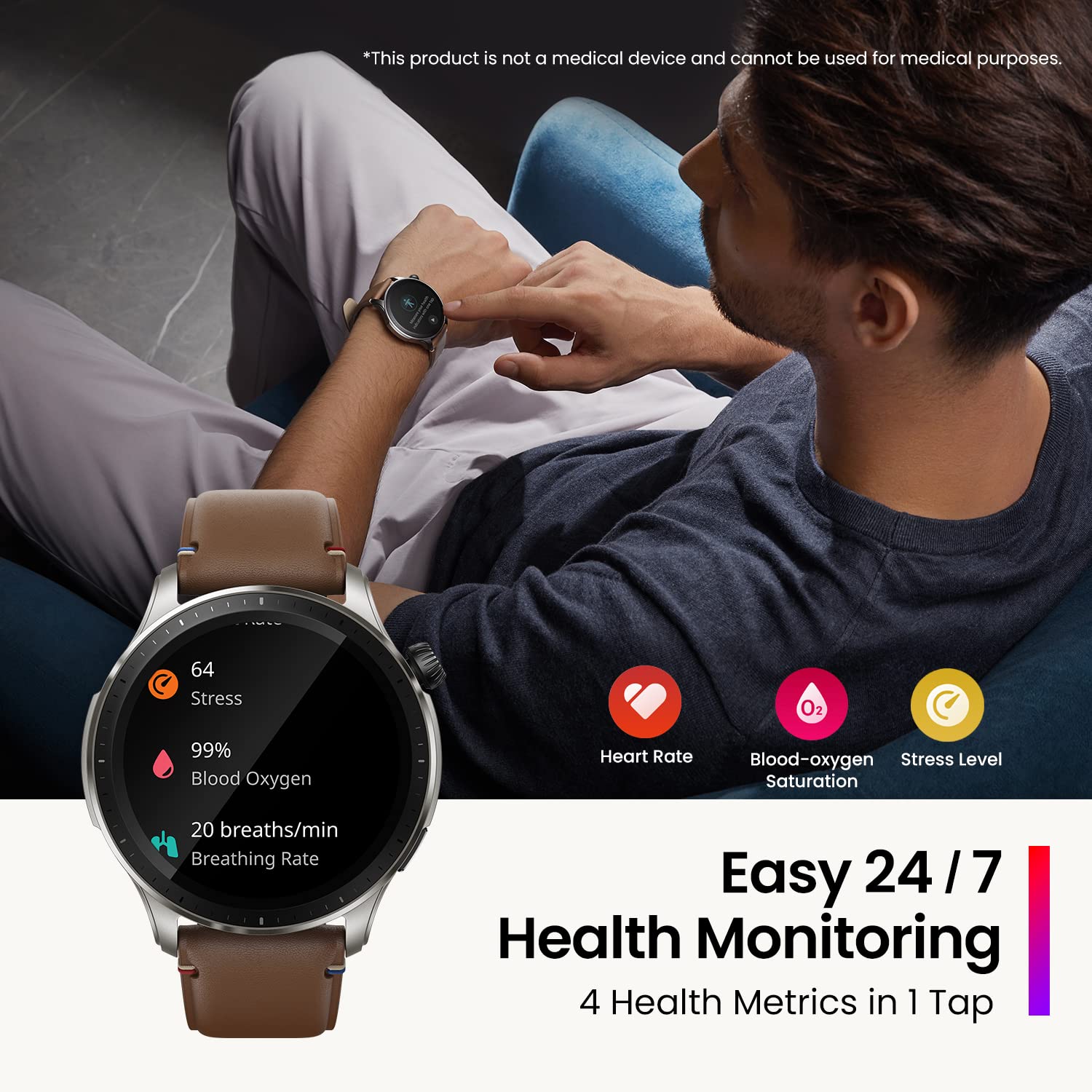 Amazfit GTR 4 Smart Watch for Men Android iPhone, Dual-Band GPS, Alexa Built-in, Bluetooth Calls, 150+ Sports Modes, 14-Day Battery Life, Heart Rate Blood Oxygen Monitor, 1.43”AMOLED Display,Brown